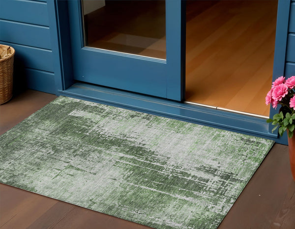 Homeroots 3' Aqua Teal Blue And Gray Abstract Washable Rug For Stylish Indoor And Outdoor Spaces, Durable Design 3' X 5' Polyester 587272