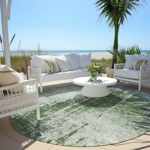 Homeroots 3' Aqua Teal Blue And Gray Abstract Washable Rug For Stylish Indoor And Outdoor Spaces, Durable Design 8' Round Polyester 587274