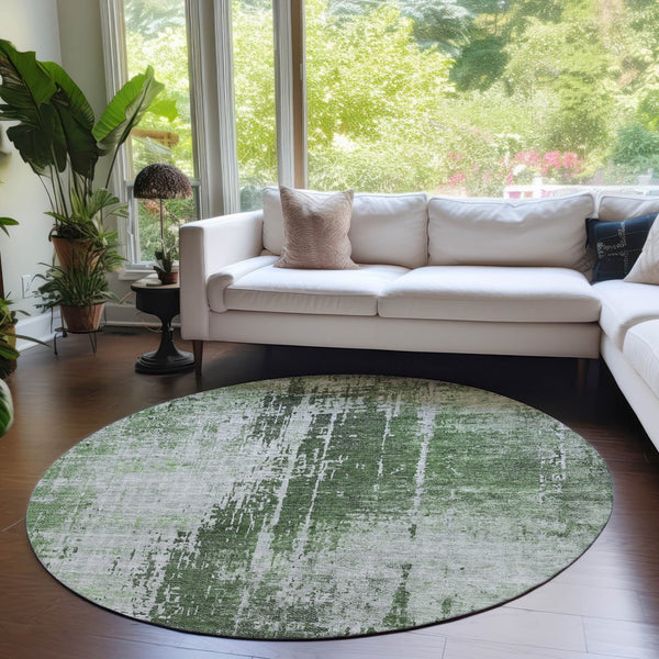 Homeroots 3' Aqua Teal Blue And Gray Abstract Washable Rug For Stylish Indoor And Outdoor Spaces, Durable Design 8' Round Polyester 587274