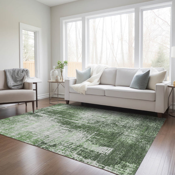 Homeroots 3' Aqua Teal Blue And Gray Abstract Washable Rug For Stylish Indoor And Outdoor Spaces, Durable Design 8' X 10' Polyester 587275