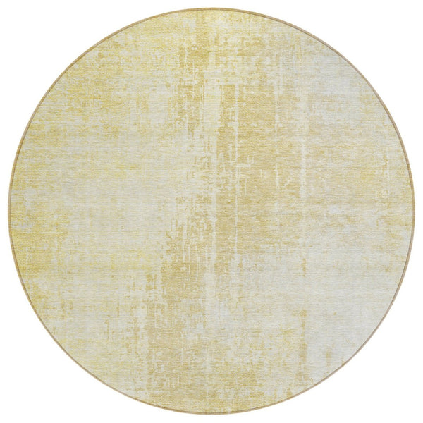 HomeRoots 5' Modern Gold Ivory Beige Abstract Washable Area Rug - Durable Indoor Outdoor Design for Versatile Spaces 8' Round 587280