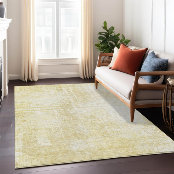 HomeRoots 5' Modern Gold Ivory Beige Abstract Washable Area Rug - Durable Indoor Outdoor Design for Versatile Spaces 10' X 14' 587283