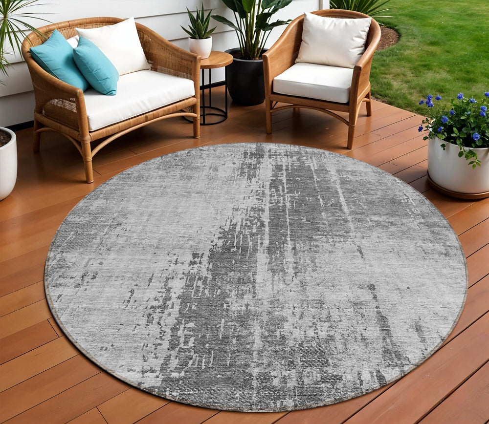 Homeroots 3' Aqua Teal Blue And Gray Abstract Washable Rug For Stylish Indoor And Outdoor Spaces, Durable Design 8' Round Polyester 587286