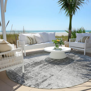 Homeroots 3' Aqua Teal Blue And Gray Abstract Washable Rug For Stylish Indoor And Outdoor Spaces, Durable Design 8' Round Polyester 587286