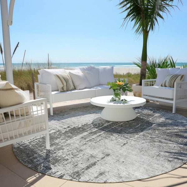 Homeroots 3' Aqua Teal Blue And Gray Abstract Washable Rug For Stylish Indoor And Outdoor Spaces, Durable Design 8' Round Polyester 587286