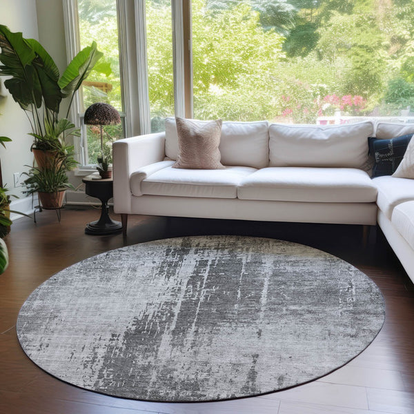 Homeroots 3' Aqua Teal Blue And Gray Abstract Washable Rug For Stylish Indoor And Outdoor Spaces, Durable Design 8' Round Polyester 587286