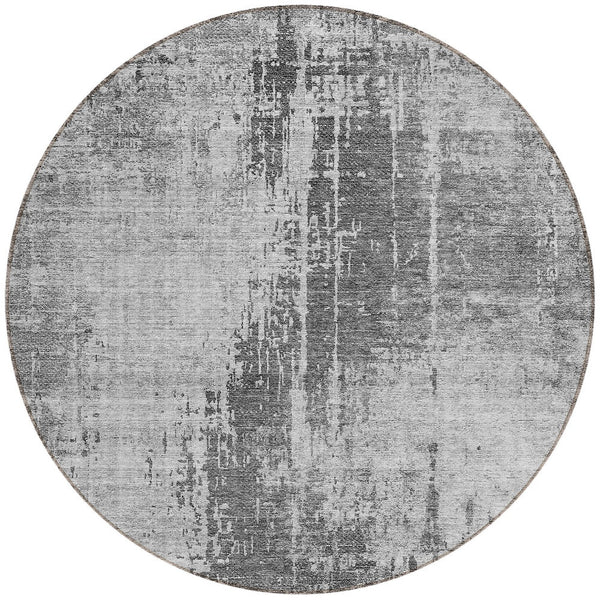 Homeroots 3' Aqua Teal Blue And Gray Abstract Washable Rug For Stylish Indoor And Outdoor Spaces, Durable Design 8' Round Polyester 587286