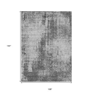 Homeroots 3' Aqua Teal Blue And Gray Abstract Washable Rug For Stylish Indoor And Outdoor Spaces, Durable Design 9' X 12' Polyester 587288