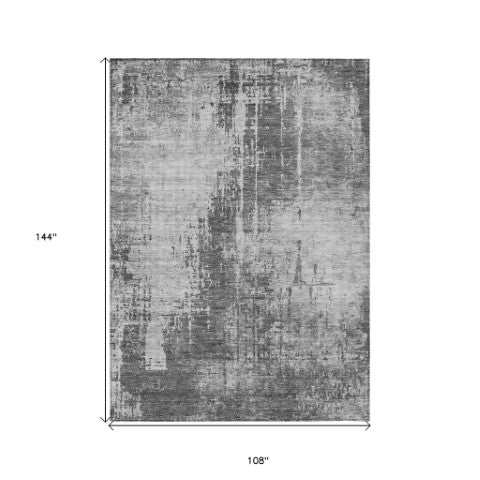 Homeroots 3' Aqua Teal Blue And Gray Abstract Washable Rug For Stylish Indoor And Outdoor Spaces, Durable Design 9' X 12' Polyester 587288