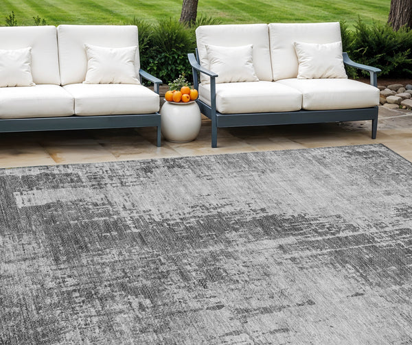 Homeroots 3' Aqua Teal Blue And Gray Abstract Washable Rug For Stylish Indoor And Outdoor Spaces, Durable Design 9' X 12' Polyester 587288