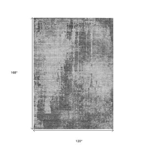 Homeroots 3' Aqua Teal Blue And Gray Abstract Washable Rug For Stylish Indoor And Outdoor Spaces, Durable Design 10' X 14' Polyester 587289