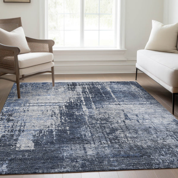 Homeroots 3' Aqua Teal Blue And Gray Abstract Washable Rug For Stylish Indoor And Outdoor Spaces, Durable Design 3' X 5' Polyester 587290