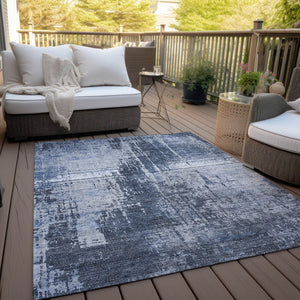 Homeroots 3' Aqua Teal Blue And Gray Abstract Washable Rug For Stylish Indoor And Outdoor Spaces, Durable Design 3' X 5' Polyester 587290