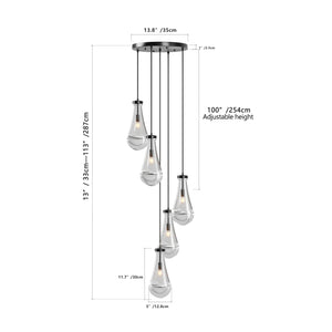 English Elm 5 Light Cluster Pendant with Raindrop Glass & Adjustable Copper Rope, Modern High-Ceiling Chandelier for Living Room, Dining, Stairwell — App-Controlled Black W1340P316384