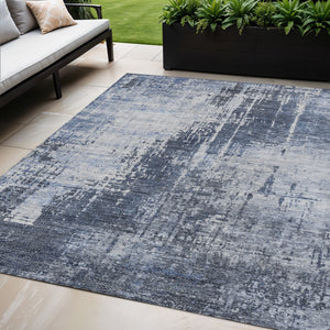 Homeroots 3' Aqua Teal Blue And Gray Abstract Washable Rug For Stylish Indoor And Outdoor Spaces, Durable Design 5' X 8' Polyester 587291