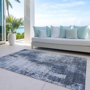 Homeroots 3' Aqua Teal Blue And Gray Abstract Washable Rug For Stylish Indoor And Outdoor Spaces, Durable Design 5' X 8' Polyester 587291