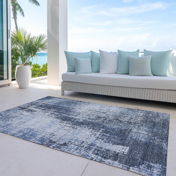 Homeroots 3' Aqua Teal Blue And Gray Abstract Washable Rug For Stylish Indoor And Outdoor Spaces, Durable Design 5' X 8' Polyester 587291