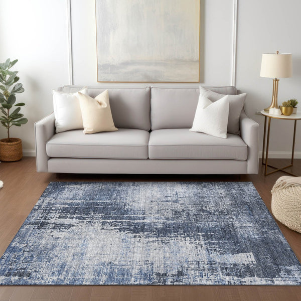 Homeroots 3' Aqua Teal Blue And Gray Abstract Washable Rug For Stylish Indoor And Outdoor Spaces, Durable Design 5' X 8' Polyester 587291