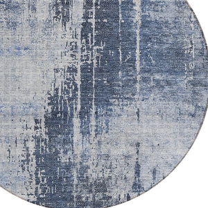 Homeroots 3' Aqua Teal Blue And Gray Abstract Washable Rug For Stylish Indoor And Outdoor Spaces, Durable Design 8' Round Polyester 587292