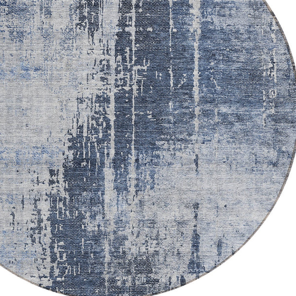 Homeroots 3' Aqua Teal Blue And Gray Abstract Washable Rug For Stylish Indoor And Outdoor Spaces, Durable Design 8' Round Polyester 587292