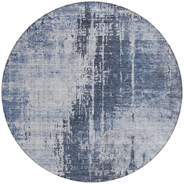 Homeroots 3' Aqua Teal Blue And Gray Abstract Washable Rug For Stylish Indoor And Outdoor Spaces, Durable Design 8' Round Polyester 587292