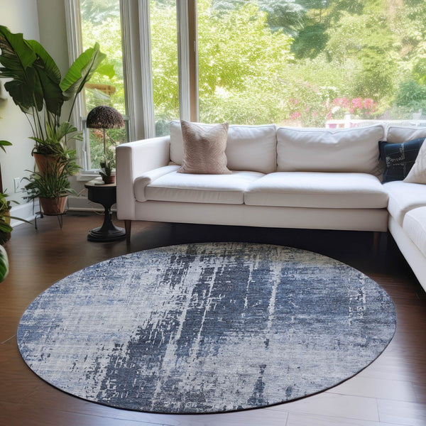 Homeroots 3' Aqua Teal Blue And Gray Abstract Washable Rug For Stylish Indoor And Outdoor Spaces, Durable Design 8' Round Polyester 587292