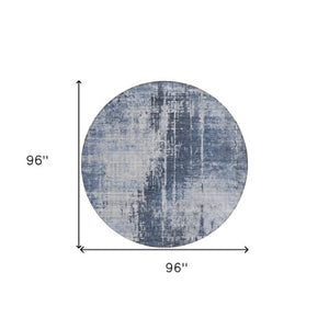 Homeroots 3' Aqua Teal Blue And Gray Abstract Washable Rug For Stylish Indoor And Outdoor Spaces, Durable Design 8' Round Polyester 587292