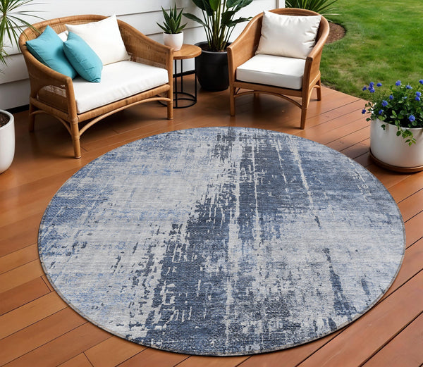 Homeroots 3' Aqua Teal Blue And Gray Abstract Washable Rug For Stylish Indoor And Outdoor Spaces, Durable Design 8' Round Polyester 587292