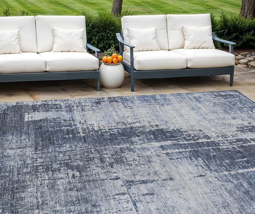 HomeRoots 9' Navy Blue and Sky Blue Abstract Area Rug – Durable, Washable for Indoor and Outdoor Spaces 9' X 12' 587294