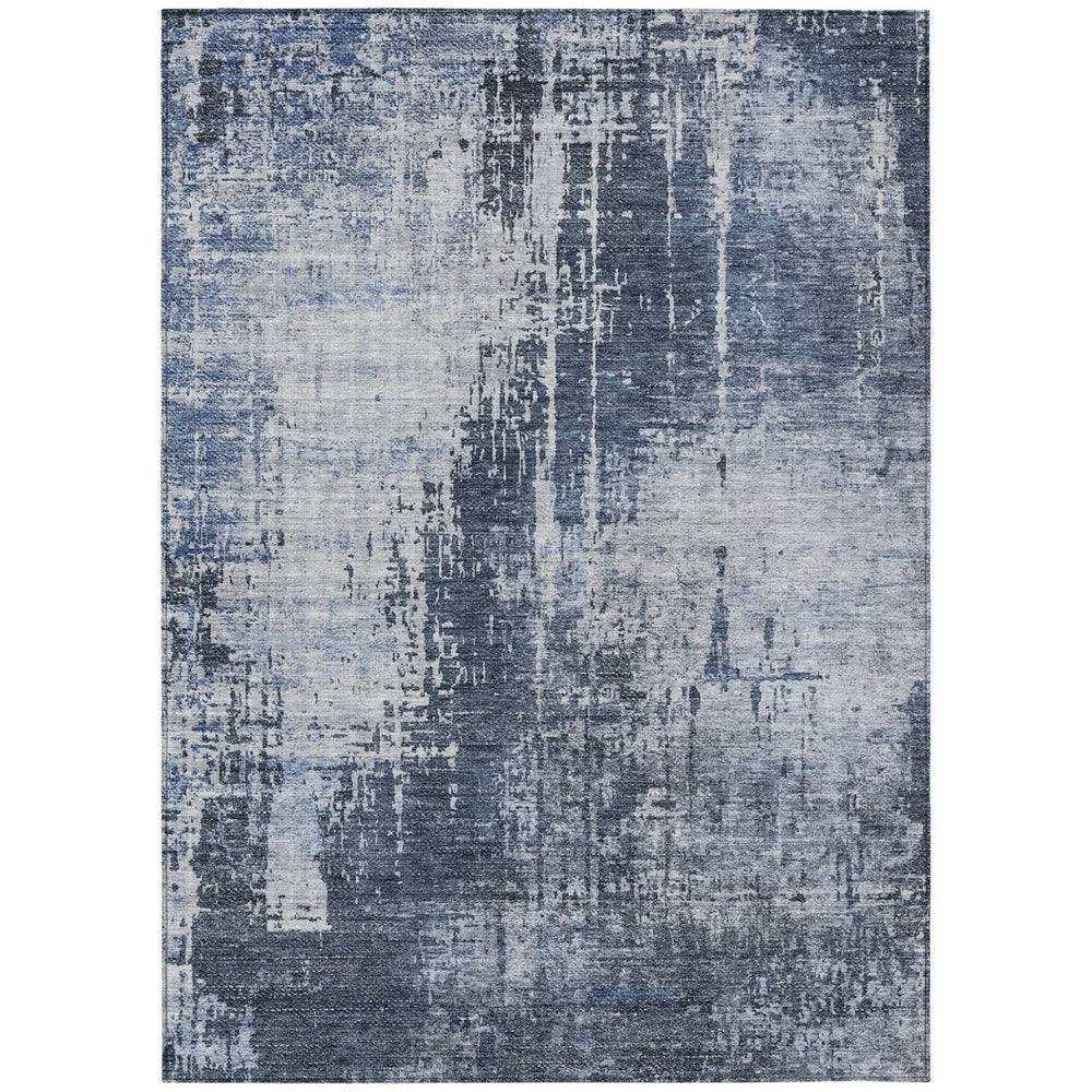 HomeRoots 9' Navy Blue and Sky Blue Abstract Area Rug – Durable, Washable for Indoor and Outdoor Spaces 9' X 12' 587294