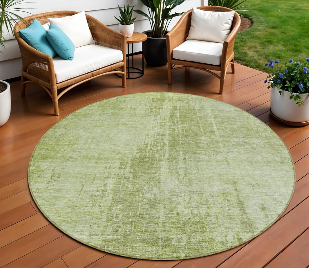 HomeRoots 5' Stylish Sage and Green Abstract Area Rug - Washable, Durable Design for Indoor and Outdoor Use 8' Round 587298