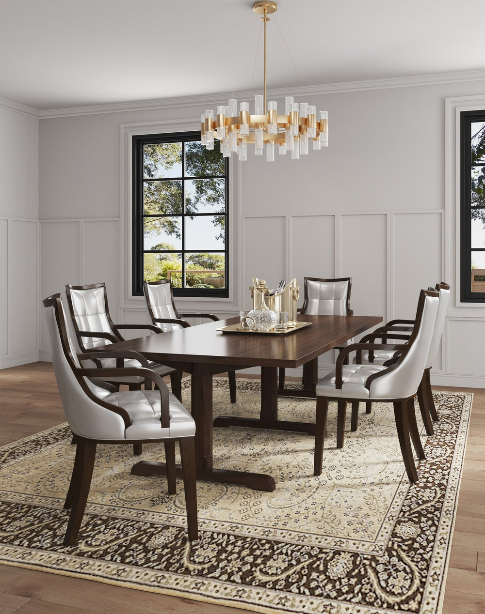 English Elm Fifth Avenue Wood Upholstered Dining Chair with Walnut Beech Frame, Velvet Back, Faux Leather Front Silver B365P397817