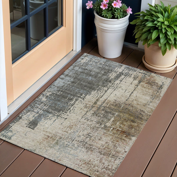 Homeroots 3' Stylish Abstract Beige Brown Gray Washable Area Rug For Indoor Outdoor Living Spaces 3' X 5' Polyester 587314