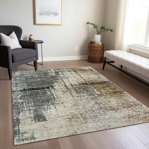 Homeroots 3' Stylish Abstract Beige Brown Gray Washable Area Rug For Indoor Outdoor Living Spaces 3' X 5' Polyester 587314
