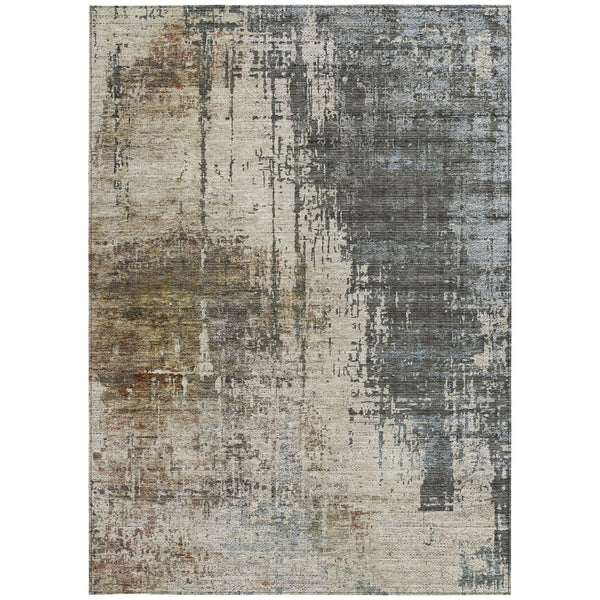 Homeroots 3' Stylish Abstract Beige Brown Gray Washable Area Rug For Indoor Outdoor Living Spaces 5' X 8' Polyester 587315