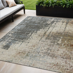 Homeroots 3' Stylish Abstract Beige Brown Gray Washable Area Rug For Indoor Outdoor Living Spaces 5' X 8' Polyester 587315