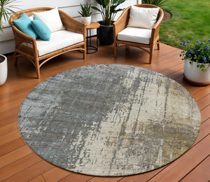Homeroots 3' Stylish Abstract Beige Brown Gray Washable Area Rug For Indoor Outdoor Living Spaces 8' Round Polyester 587316