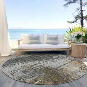 Homeroots 3' Stylish Abstract Beige Brown Gray Washable Area Rug For Indoor Outdoor Living Spaces 8' Round Polyester 587316