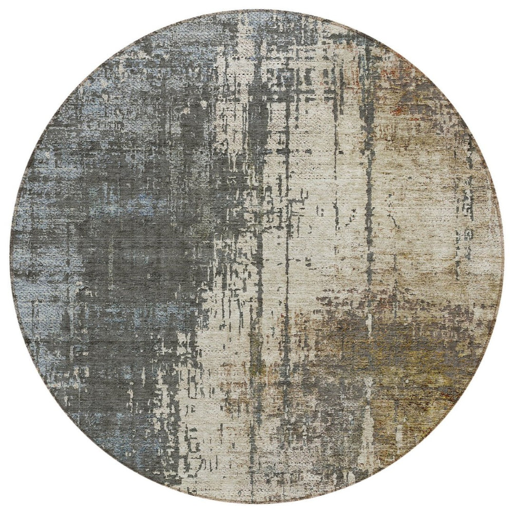 HomeRoots 5' Modern Abstract Area Rug in Beige, Brown, and Gray – Durable, Washable for Indoor & Outdoor Use 8' Round 587316