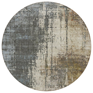 HomeRoots 5' Modern Abstract Area Rug in Beige, Brown, and Gray – Durable, Washable for Indoor & Outdoor Use 8' Round 587316