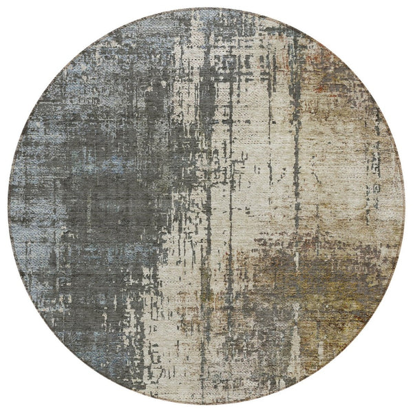 HomeRoots 5' Modern Abstract Area Rug in Beige, Brown, and Gray – Durable, Washable for Indoor & Outdoor Use 8' Round 587316