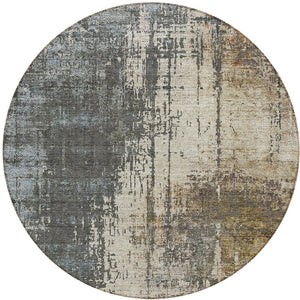 Homeroots 3' Stylish Abstract Beige Brown Gray Washable Area Rug For Indoor Outdoor Living Spaces 8' Round Polyester 587316