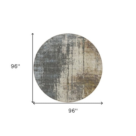 Homeroots 3' Stylish Abstract Beige Brown Gray Washable Area Rug For Indoor Outdoor Living Spaces 8' Round Polyester 587316