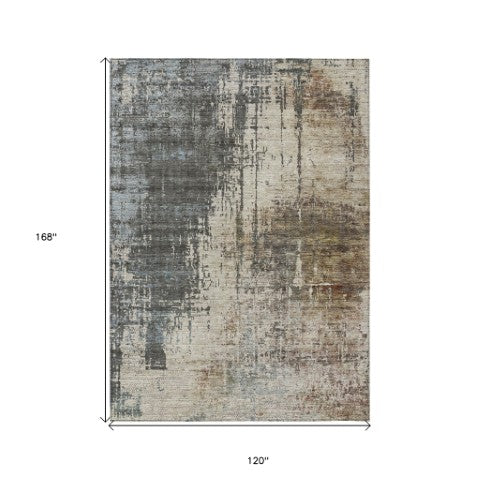 Homeroots 3' Stylish Abstract Beige Brown Gray Washable Area Rug For Indoor Outdoor Living Spaces 10' X 14' Polyester 587319