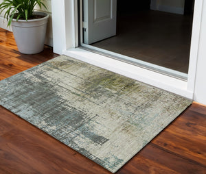 Homeroots 3' Stylish Abstract Beige Brown Gray Washable Area Rug For Indoor Outdoor Living Spaces 3' X 5' Polyester 587320
