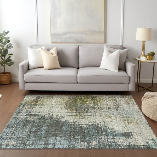 Homeroots 3' Stylish Abstract Beige Brown Gray Washable Area Rug For Indoor Outdoor Living Spaces 3' X 5' Polyester 587320