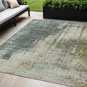 Homeroots 3' Stylish Abstract Beige Brown Gray Washable Area Rug For Indoor Outdoor Living Spaces 5' X 8' Polyester 587321