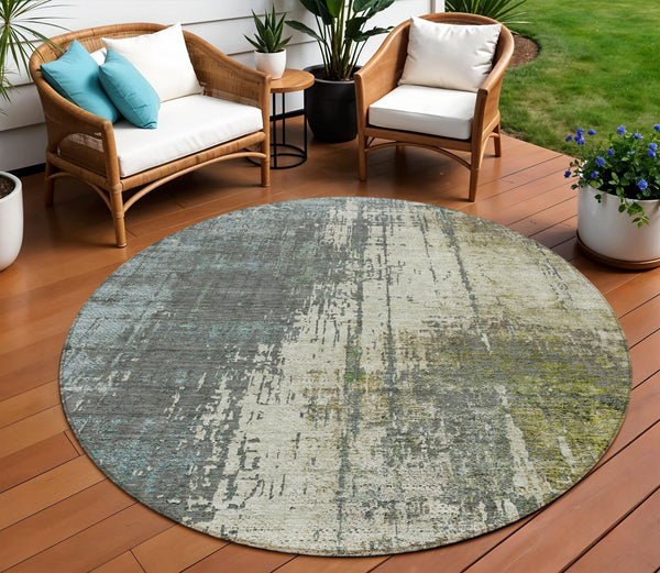 Homeroots 3' Stylish Abstract Beige Brown Gray Washable Area Rug For Indoor Outdoor Living Spaces 8' Round Polyester 587322