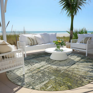 Homeroots 3' Stylish Abstract Beige Brown Gray Washable Area Rug For Indoor Outdoor Living Spaces 8' Round Polyester 587322