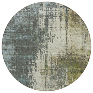 HomeRoots 5' Stylish Sage Beige and Brown Abstract Washable Area Rug for Indoor and Outdoor Comfort 8' Round 587322